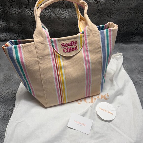See by Chloé Laetizia Striped Tote Bag in Smooth Tan MSRP$450 Great Reviews - Picture 3 of 13